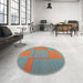 Round Machine Washable Contemporary Cadet Blue Green Rug in a Office, wshcon1702