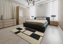 Contemporary Light French Beige Brown Modern Rug in a Bedroom, con1703