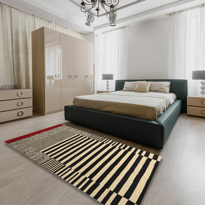 Contemporary Mid Gray Modern Rug in a Bedroom, con1705