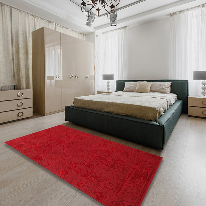 Contemporary Red Modern Rug in a Bedroom, con170