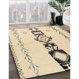 Contemporary Khaki Gold Solid Rug in Family Room, con1712