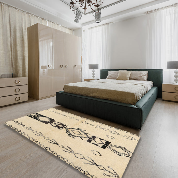 Machine Washable Contemporary Khaki Gold Rug in a Bedroom, wshcon1712