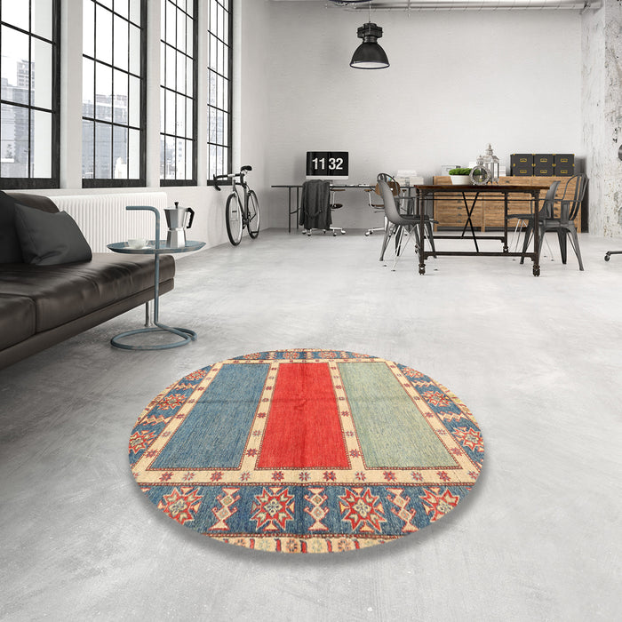 Round Contemporary Cherry Red Southwestern Rug in a Office, con1714