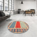 Round Contemporary Cherry Red Southwestern Rug in a Office, con1714