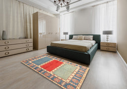 Contemporary Cherry Red Southwestern Rug in a Bedroom, con1714
