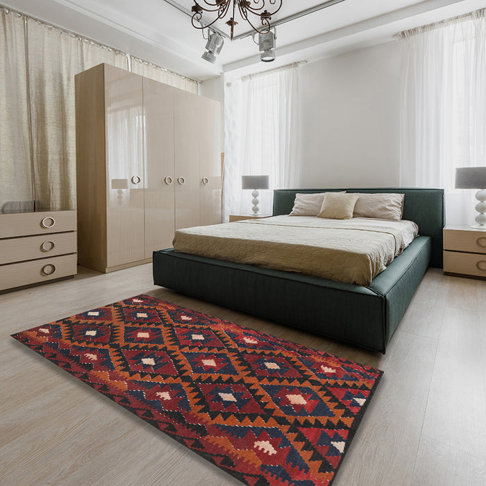 Machine Washable Contemporary Saffron Red Rug in a Bedroom, wshcon1717