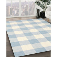 Contemporary Light Steel Blue Checkered Rug, con1723