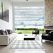 Square Contemporary Light Steel Blue Checkered Rug in a Living Room, con1723