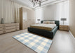 Contemporary Light Steel Blue Checkered Rug in a Bedroom, con1723