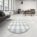 Round Contemporary Light Steel Blue Checkered Rug in a Office, con1723