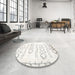 Round Contemporary Gray Solid Rug in a Office, con1733