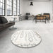 Round Machine Washable Contemporary Grey Gray Rug in a Office, wshcon1733