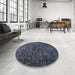 Round Contemporary Dark Slate Blue Modern Rug in a Office, con1734