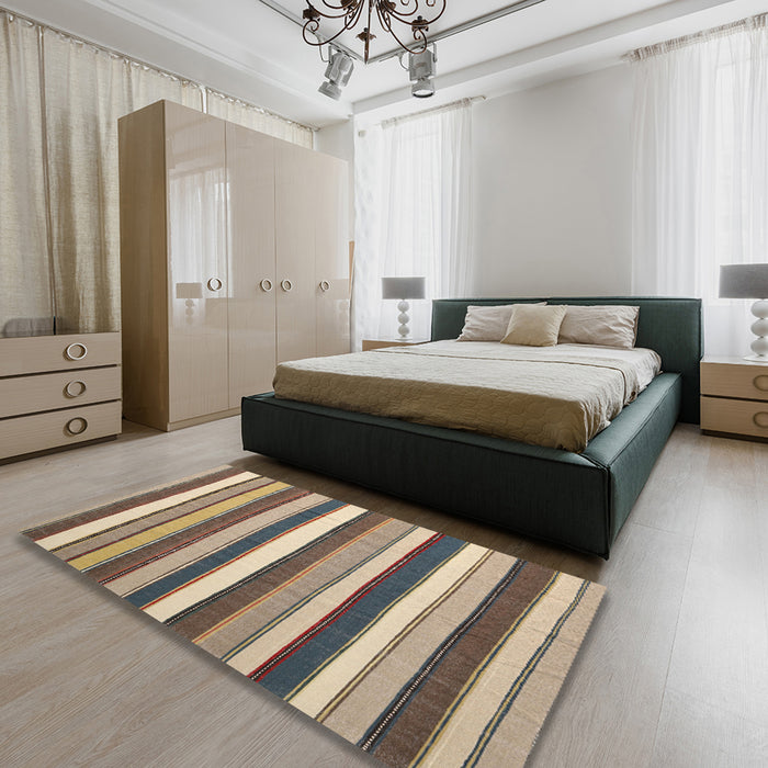Contemporary Brown Modern Rug in a Bedroom, con1735