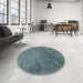 Round Machine Washable Contemporary Greenish Blue Green Rug in a Office, wshcon1736