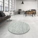 Round Machine Washable Contemporary Gunmetal Gray Rug in a Office, wshcon1738