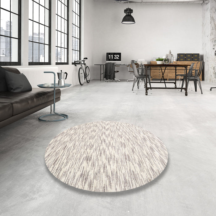 Round Contemporary Antique White Beige Solid Rug in a Office, con1739