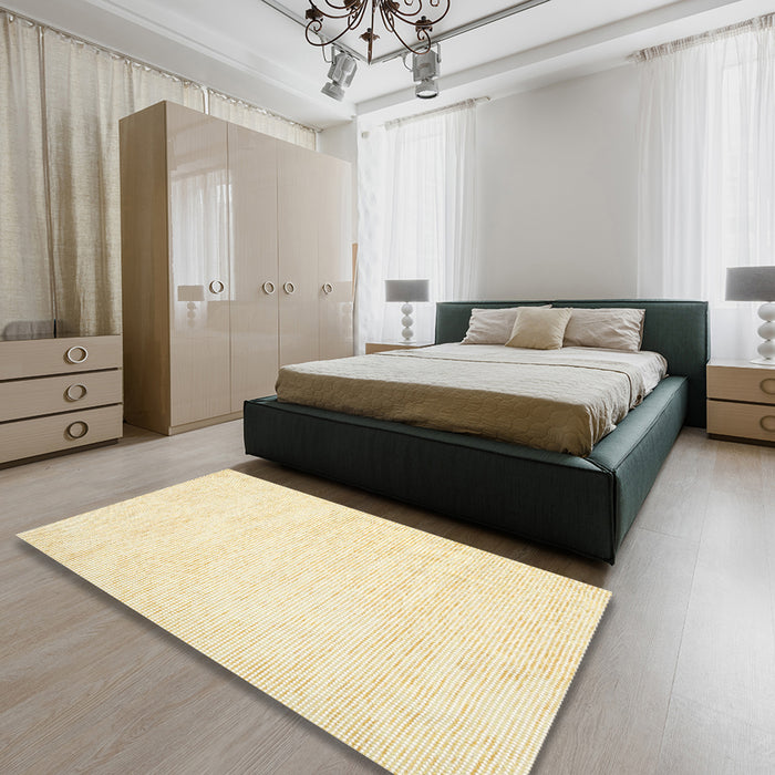 Contemporary Peach Beige Solid Rug in a Bedroom, con1747