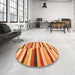 Round Contemporary Orange Oriental Rug in a Office, con1756