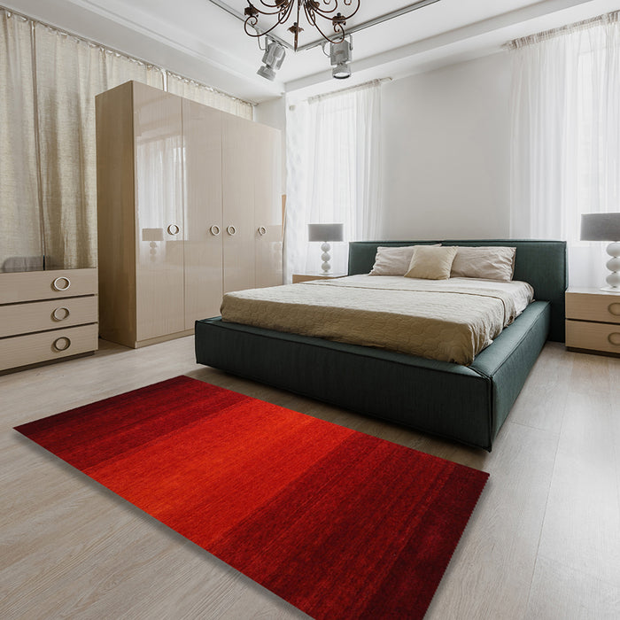 Machine Washable Contemporary Tomato Red Rug in a Bedroom, wshcon1767