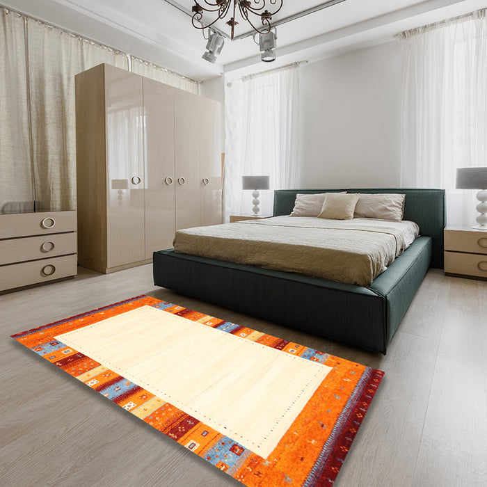 Contemporary Orange Solid Rug in a Bedroom, con1772