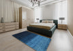 Machine Washable Contemporary Deep-Sea Blue Rug in a Bedroom, wshcon1778