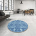 Round Machine Washable Contemporary Denim Blue Rug in a Office, wshcon177