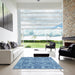 Square Contemporary Denim Blue Persian Rug in a Living Room, con177