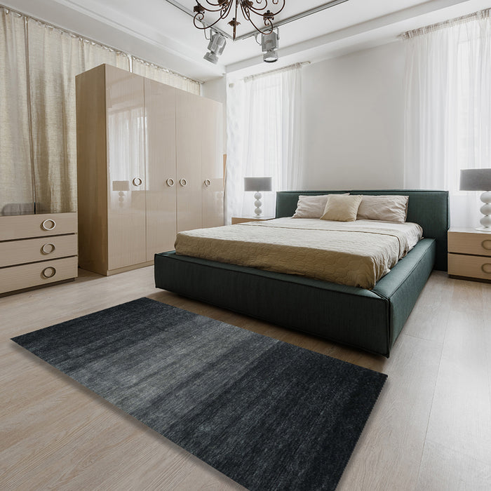 Contemporary Charcoal Black Modern Rug in a Bedroom, con1784