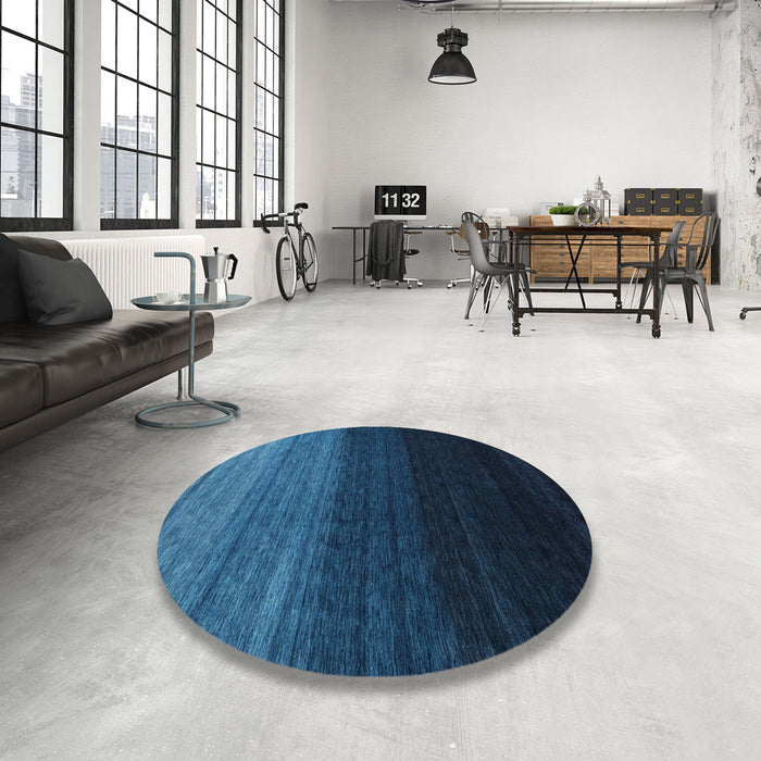 Round Machine Washable Contemporary Deep-Sea Blue Rug in a Office, wshcon1787
