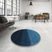 Round Contemporary Blue Modern Rug in a Office, con1790