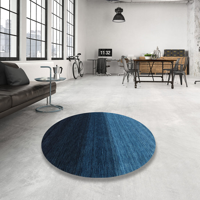 Round Machine Washable Contemporary Night Blue Rug in a Office, wshcon1790