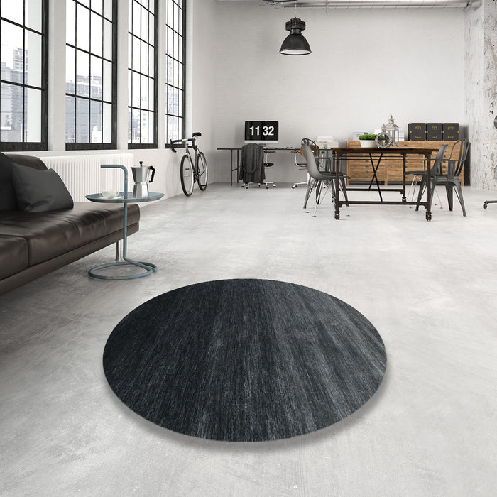 Round Contemporary Charcoal Black Modern Rug in a Office, con1791