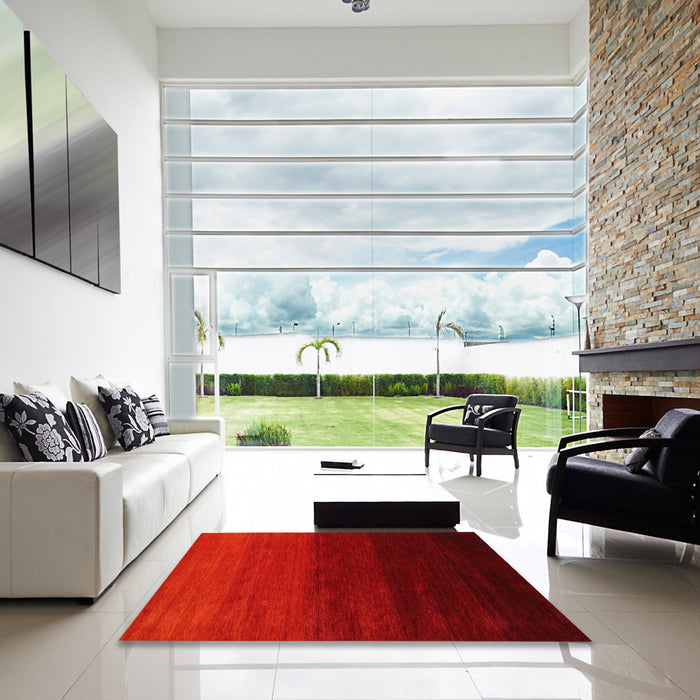 Square Contemporary Red Modern Rug in a Living Room, con1792
