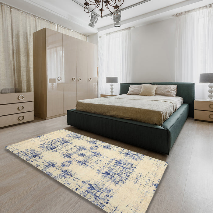 Contemporary Dark Gray Solid Rug in a Bedroom, con1794