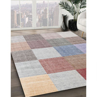 Contemporary Pale Silver Gray Checkered Rug, con1801