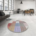 Round Contemporary Pale Silver Gray Checkered Rug in a Office, con1801