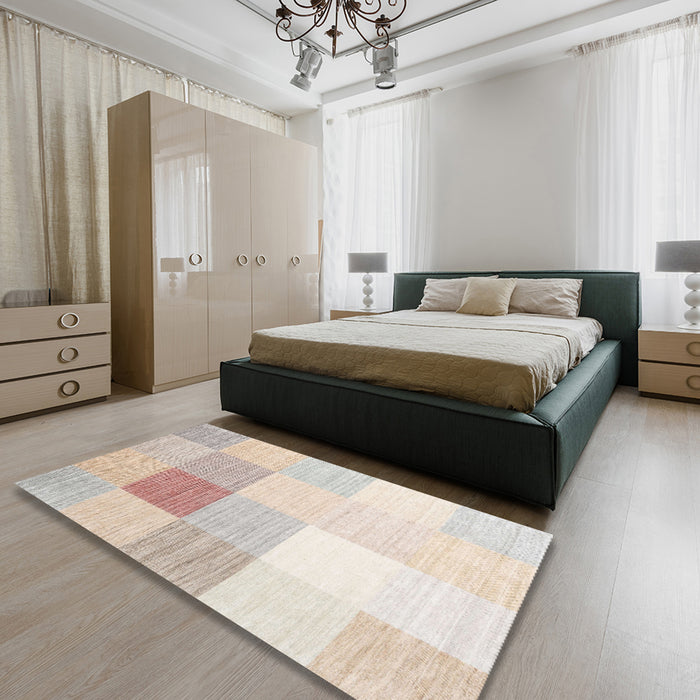 Contemporary Tan Brown Modern Rug in a Bedroom, con1803