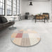 Round Contemporary Tan Brown Modern Rug in a Office, con1803