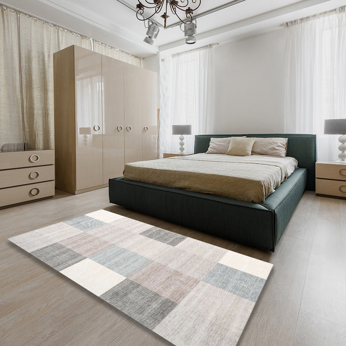 Contemporary Silver Pink Modern Rug in a Bedroom, con1804