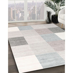 Contemporary Silver Pink Checkered Rug in Family Room, con1805