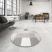 Round Machine Washable Contemporary Silver Pink Rug in a Office, wshcon1805