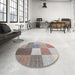 Round Machine Washable Contemporary Rose Dust Purple Rug in a Office, wshcon1806