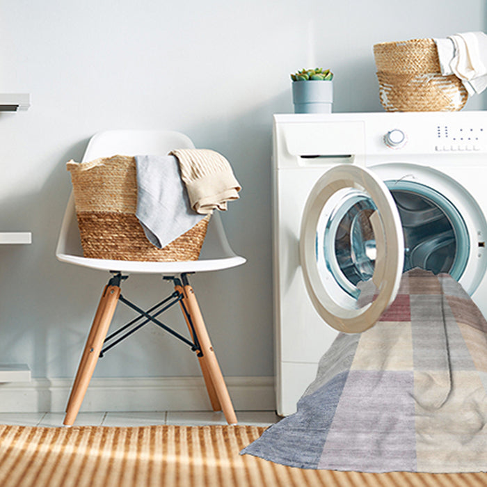 Machine Washable Contemporary Dark White Beige Rug in a Washing Machine, wshcon1807