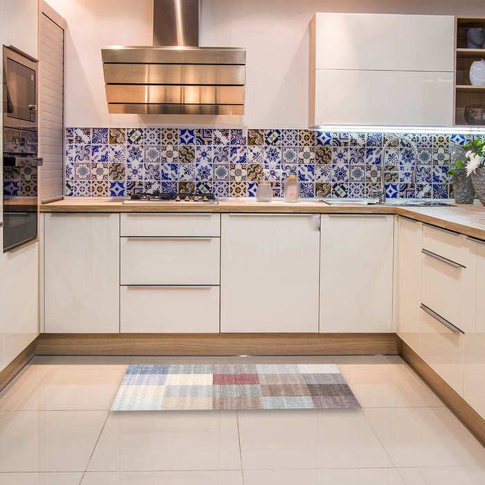 Machine Washable Contemporary Dark White Beige Rug in a Kitchen, wshcon1807