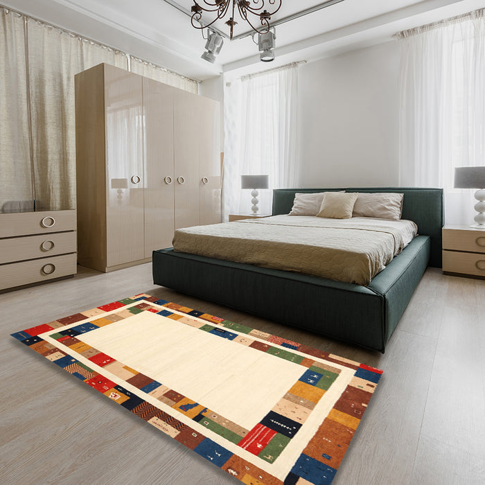 Contemporary Golden Blonde Gold Modern Rug in a Bedroom, con1810