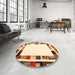 Round Contemporary Golden Blonde Gold Modern Rug in a Office, con1810