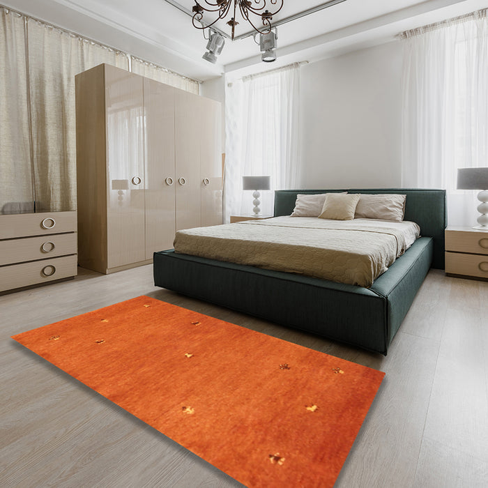 Machine Washable Contemporary Orange Red Rug in a Bedroom, wshcon1817