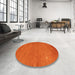 Round Machine Washable Contemporary Orange Red Rug in a Office, wshcon1817