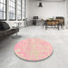 Round Machine Washable Contemporary Deep Peach Orange Rug in a Office, wshcon1818